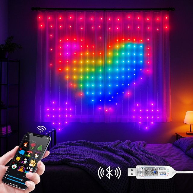 Rybakov RGB LED Weihnachtsvorhang-Lichterkette mit Farbwechsel für Innen und Außen, Mehrfarbig - Bild 1