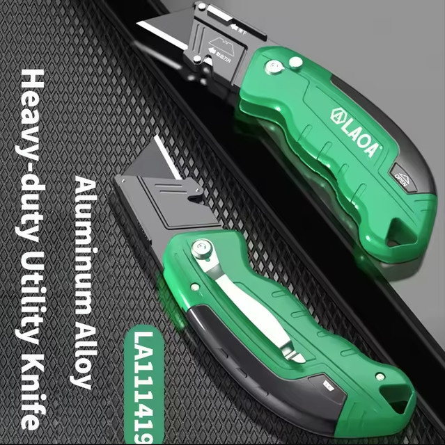 LAOA Hochleistungs-Klappmesser aus grüner Aluminiumlegierung mit 18mm Carbonstahl-Klinge für Tapeten, Leder, PCB und Acrylplatten - Bild 1