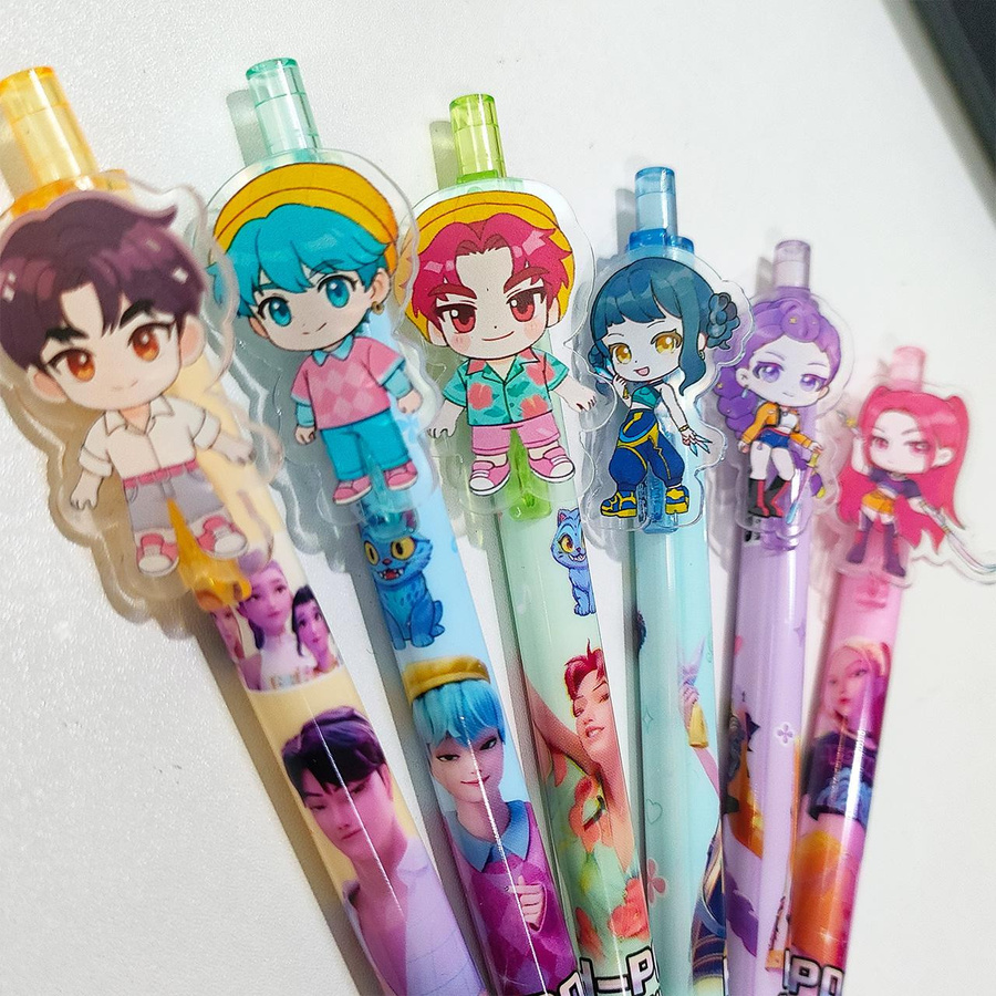 Yiran toy 1 K-POP Dämonenjäger Gelstifte im 6er Set mit 0,5 mm Spitze, Farbe: Schwarz und Mehrfarbig - Bild 4