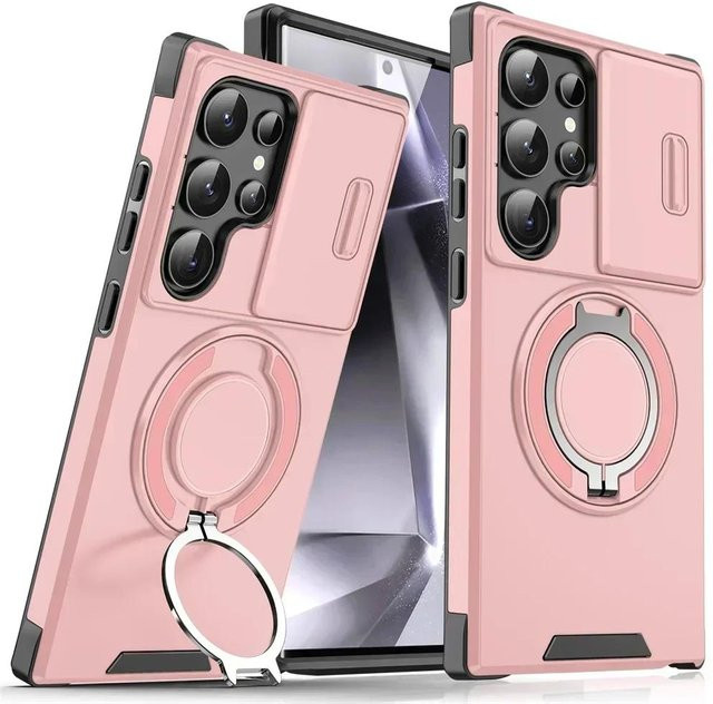 Samsung Handyhülle mit Schiebe-Kameraschutz und Magnetständer in Pink für S25 S24 S23 S22 S21 Ultra Plus FE A14 A13 A25 A17 Defender Hülle - Bild 1