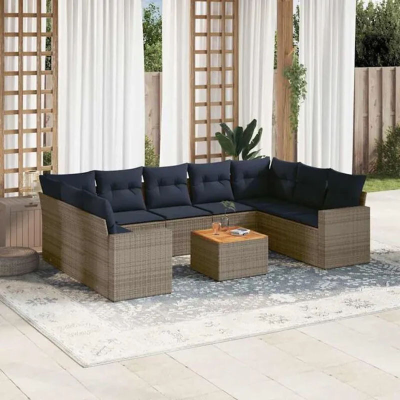 10-teilige moderne Garten-Sofagarnitur aus Poly-Rattan mit Kissen in Grau von vidaxl - Bild 1