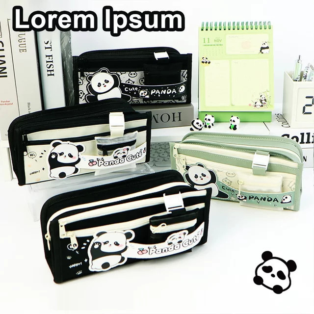 Panda Federmäppchen mit großem Fassungsvermögen in Schwarz aus Textil - Bild 1