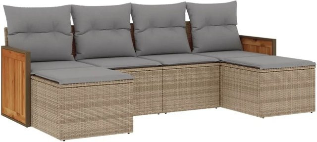 vidaXL 6-tlg Garten-Sofagarnitur aus Poly Rattan mit Kissen in Beige und Grau - Bild 1