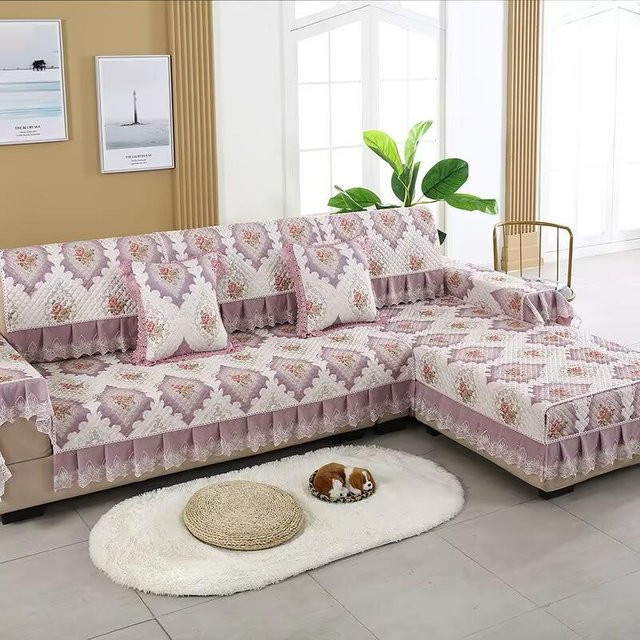 Super Six Set minimalistische Sofabezüge aus Jacquard-Baumwolle mit floralem Muster in Pink, rutschfest und staubdicht, B/H: 90 x 70 cm - Bild 1