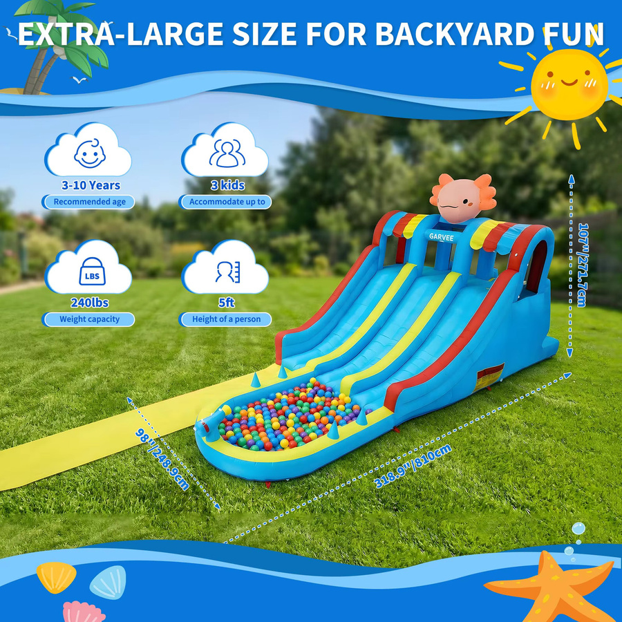 HiMISS 8-in-1 Aufblasbarer Wasserpark, mit Doppelrutsche, Kletterwand, Pool, ab 3 Jahren - Bild 2