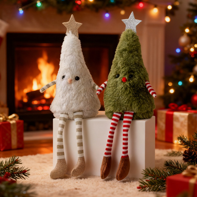 Weihnachtsbaum Anhänger Puppe aus Plüsch und Textil in Grün und Weiß mit Sternen und Streifen als Weihnachtsdekoration - Bild 1