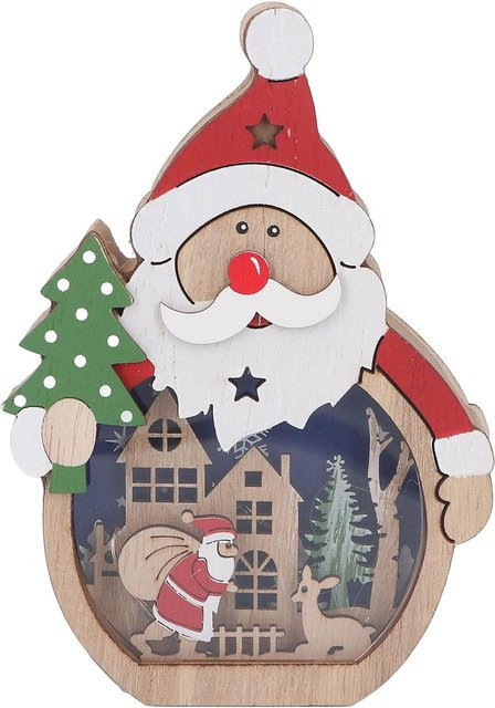 TOMTOP JMS Weihnachtsschmuck aus Holz mit LED-Beleuchtung in Weiß und Multicolour als dekorative Weihnachtsmann-Figur für den Tisch - Bild 1