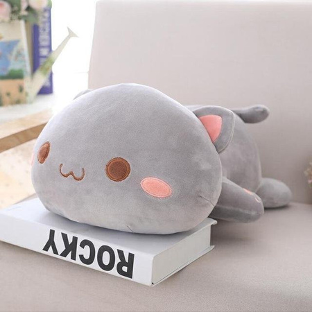 Kawaii Liegende Katze Plüschtier, Stofftier, 50cm, Grau