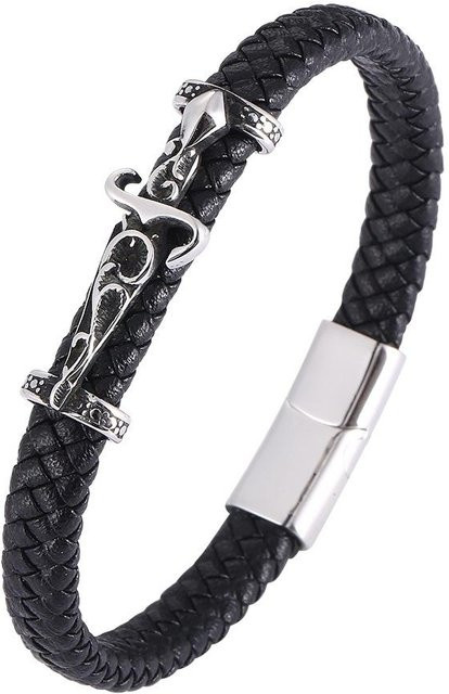 YULIN Armband, Edelstahl, Lederseil, Schwarz, Herren, 23cm - Bild 1