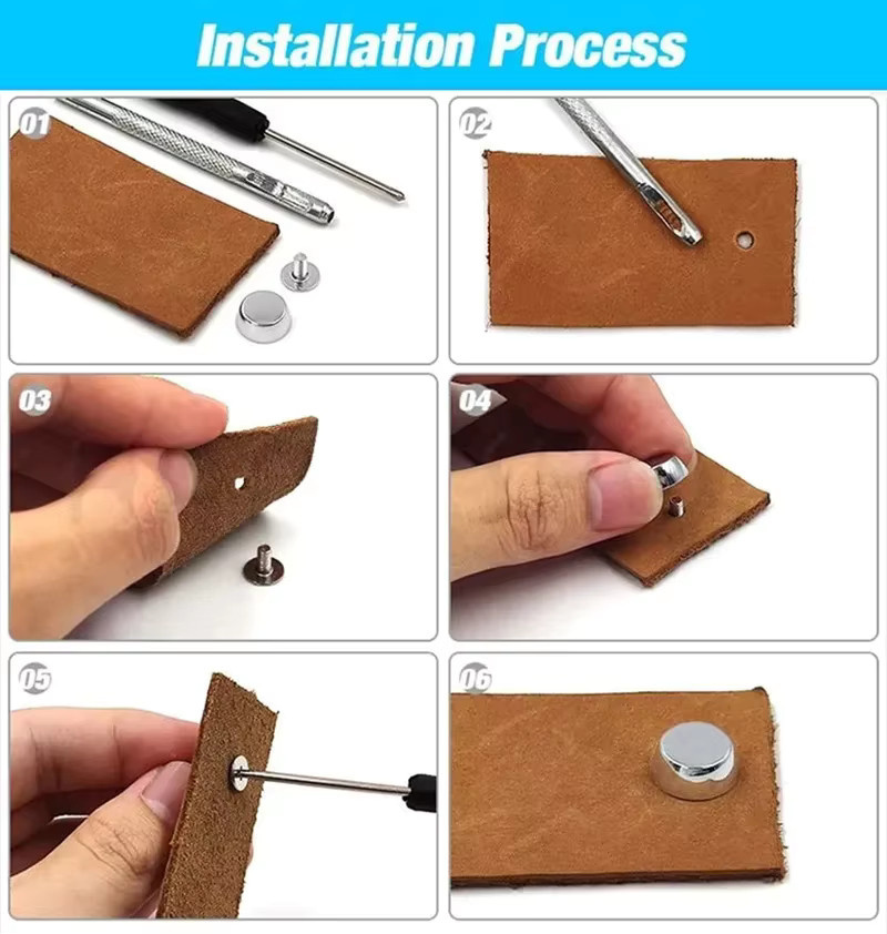 Meetee Metallschnallen für Handtaschenböden als schützende Füße in Silber, flache Nageleimerform aus Stahl für Lederhandwerk - Bild 3