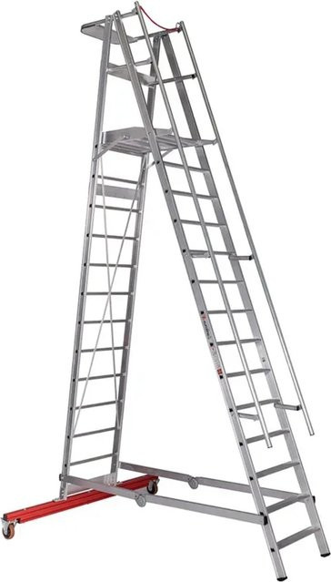 Euroline Alu-Podestleiter Premium 32777, fahrbar und klappbar, 14 Stufen, Silber - Bild 2