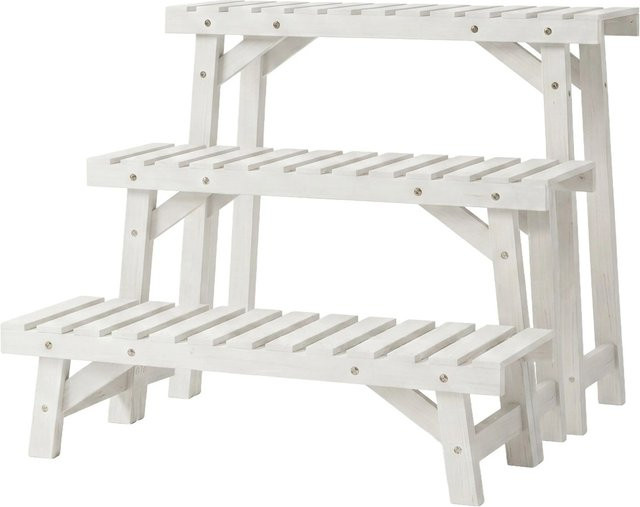 Relaxdays Blumenständer 3-teiliges Set aus Tannenholz in Weiß, 3-stufig, B/T/H: 70 x 25 x 19,5 cm, 70 x 25 x 33 cm und 70 x 25 x 49 cm - Bild 1