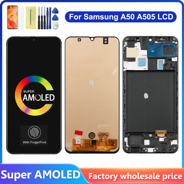 Samsung Amoled LCD Display Touchscreen mit Rahmen für Galaxy A50 A505F/DS in Schwarz - Bild 1