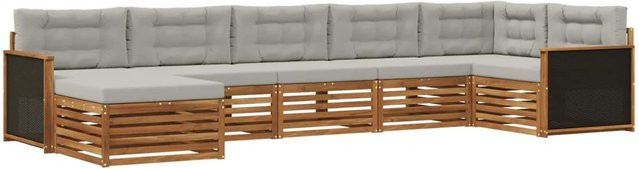 vidaXL Outdoor-Sofagarnitur L-Form aus Massivholz Akazie mit 7 Kissen in Natur und Hellgrau - Bild 1