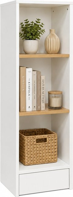 VCM Bücherregal für Aktenordner mit 3 Fächern in Weiß, Standregal für Büro und Homeoffice, H x B x T: 114 x 38 x 30 cm - Bild 1