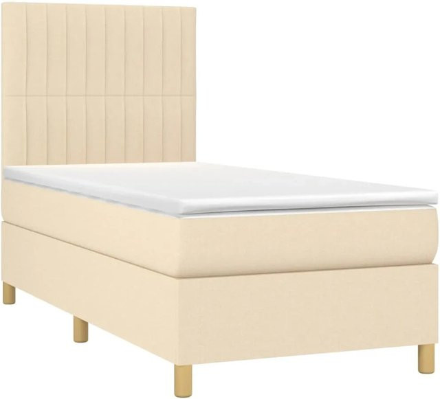 vidaXL Hybrid-Boxspringbett mit Matratze und LED-Unterbettbeleuchtung in Beige, B/T/H: 90 x 190 x 118 cm - Bild 1