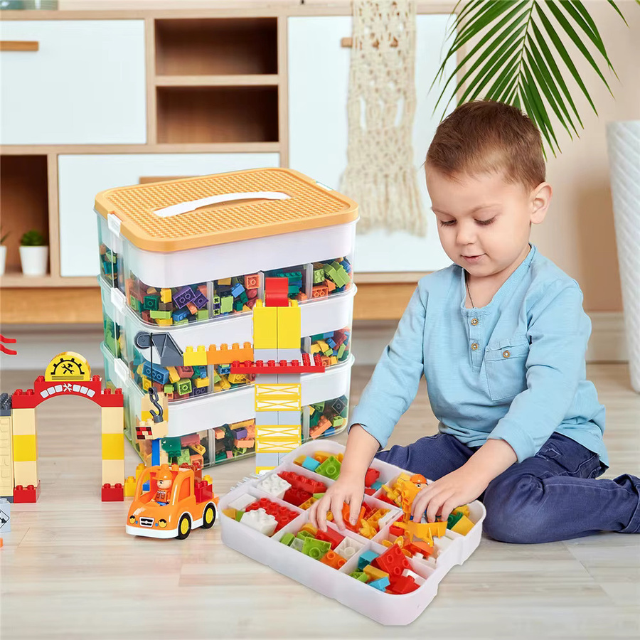 HGTUGO 3-lagige Kunststoff-Aufbewahrungsbox in Grau als Spielzeug-Organizer für Kleinteine und Bausteine - Bild 3