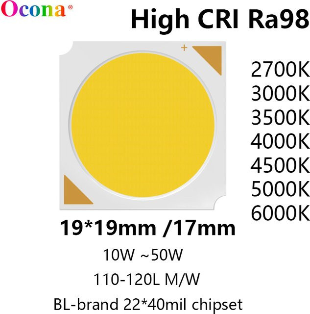 OCONA COB LED Chip Array Warmweiß mit hohem CRI Ra98 für Downlights und Scheinwerfer, Maße: 19 x 19 mm - Bild 1