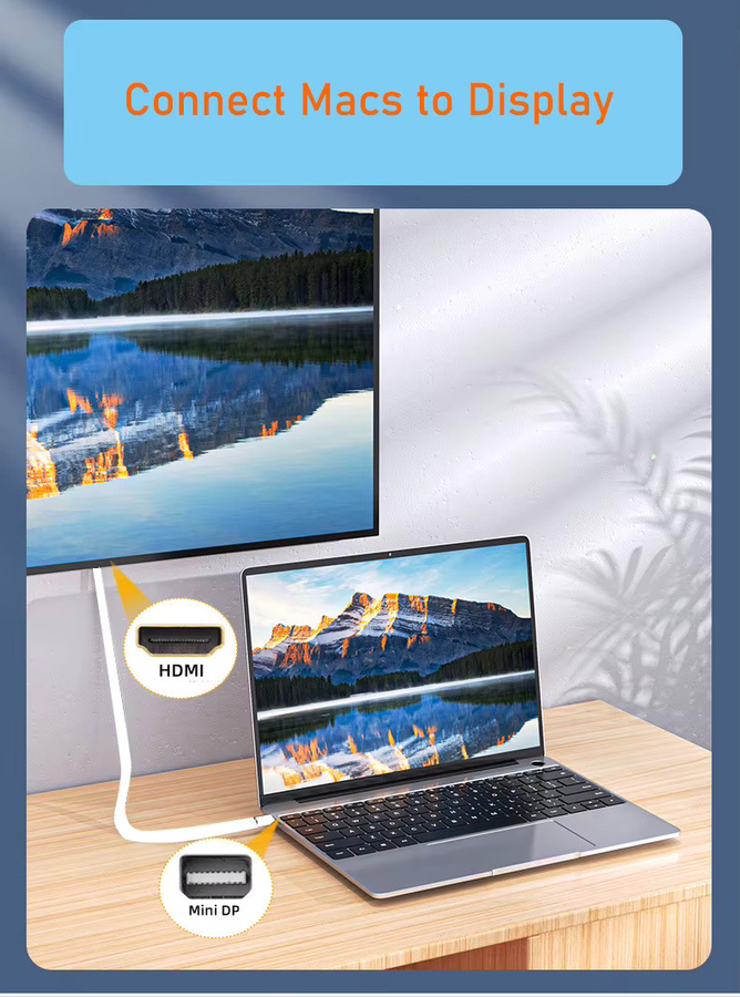 HDmatters Mini DisplayPort auf HDMI 4K Adapterkabel Thunderbolt auf HDMI für Mac, Länge: 1,8 m - Bild 2