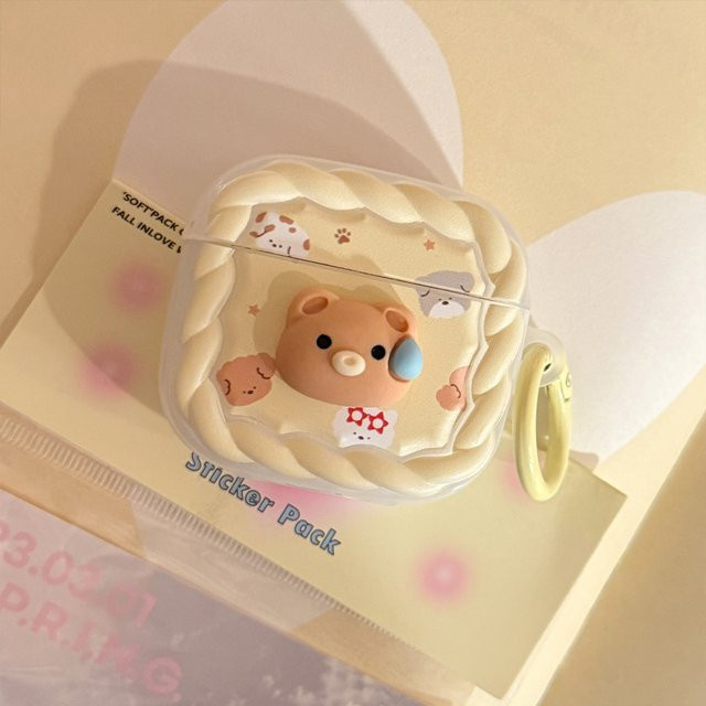 Koreanische 3D Cartoon Bär Welpen Schutzhülle für Apple AirPods 1 2 3 4 Pro und Pro 2 mit Haken - Bild 1