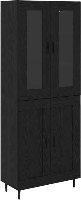vidaXL Highboard 2-teilig in Eiche Schwarz aus Holz und Glas für Wohnzimmer und Esszimmer - Bild 1