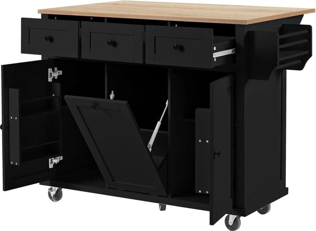 okwish Kücheninsel mit Schubladen und Rollen in Schwarz, B/T/H: 112 x 76 x 92 cm - Bild 1