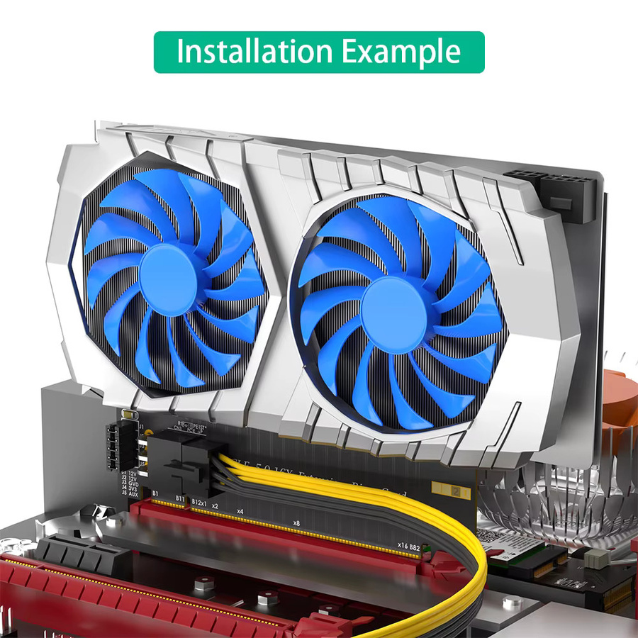 T.F.SKYWINDINTL PCI-E 5.0 16X auf X16 180-Grad-Adapter in Schwarz mit ATX 6-Pin-Stromanschluss für GPU-Karten, kompatibel mit PCI-e 4.0 und 3.0 - Bild 5