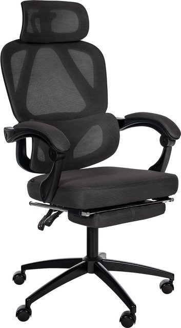CLP Bürostuhl Gander Ergonomisch in Schwarz mit verstellbarer Kopfstütze, Fußstütze und Lendenwirbelstütze, 360° Drehstuhl mit 135° Kippfunktion - Bild 1