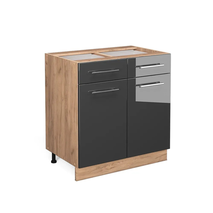 Vicco Küchenunterschrank Fame-Line in Anthrazit und Eiche Hochglanz mit Schubladen und Breite: 80 cm - Bild 3