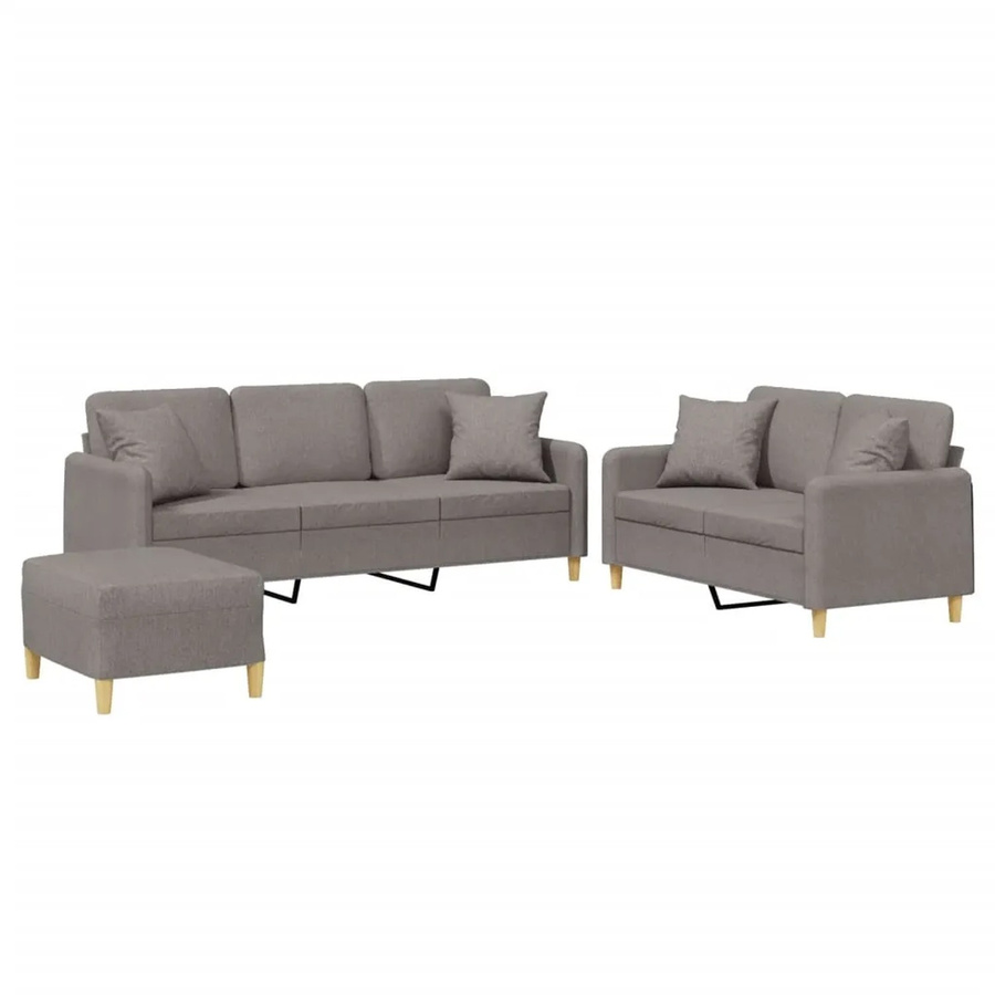 vidaXL 3-teilige Sofagarnitur in Taupe mit 3-Sitzer-Sofa, 2-Sitzer-Sofa, Fußhocker und Kissen aus Stoff - Bild 2
