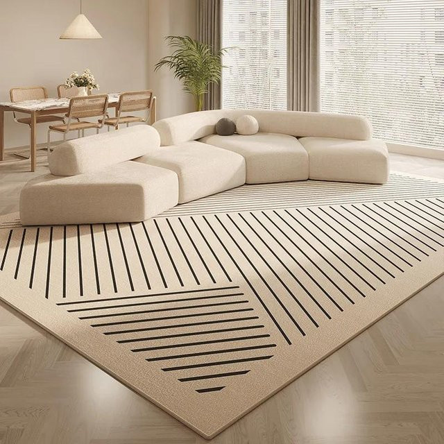 Moderner minimalistischer Teppich in Beige, weich und rutschfest, schmutzabweisend und waschbar, B/T: 120 x 80 cm - Bild 1