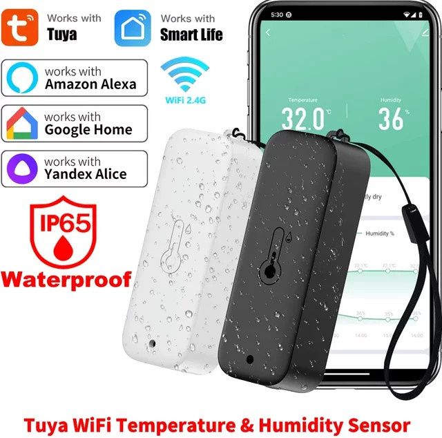 Tuya Smart WiFi Temperatur und Feuchtigkeit Sensor IP65 wasserdicht mit SmartLife App Steuerung und Alexa Integration in Schwarz oder Weiß - Bild 1