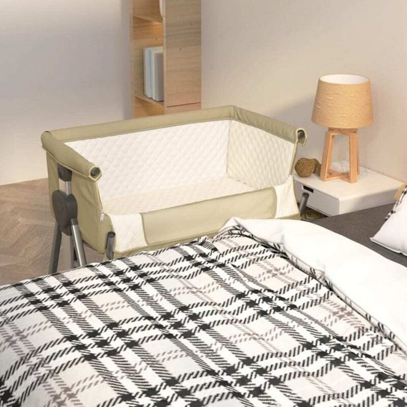 Babybett mit Matratze aus Leinenstoff und Metall in Taupe meliert von vidaxl - Bild 1