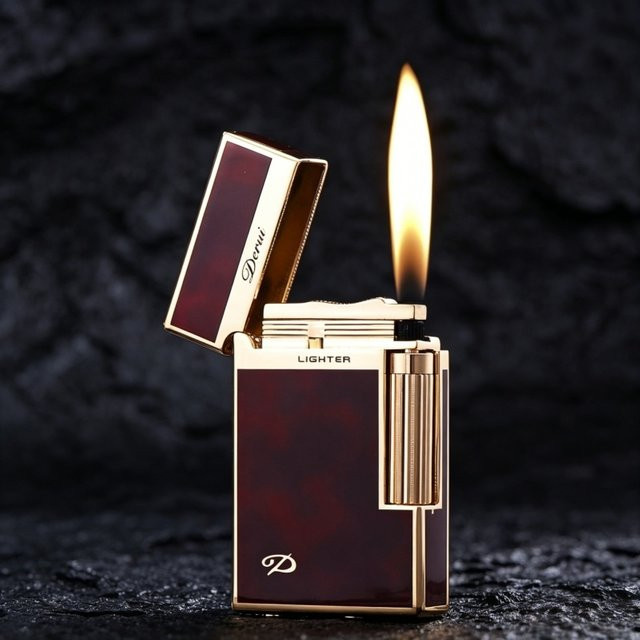 Derui Classic Advanced Steel Ping Sound Butangasfeuerzeug aus Metall in Gold und Purple inklusive Geschenkbox - Bild 1