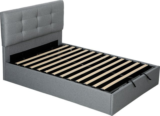 HOMCOM Doppelbett mit Bettkasten in Grau, gepolstertes Bettgestell mit Holzlattenrost und verstecktem Stauraum, B/T: 140 x 190 cm - Bild 1