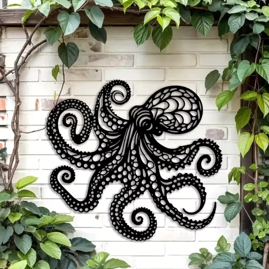 CIFBUY Vintage Oktopus Wandkunst aus Metall in Schwarz, Nautische Tentakel-Skulptur im Gotischen Design - Bild 2