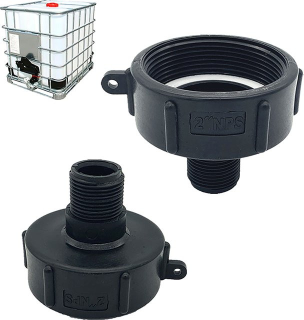 JETTING IBC Wassertank Reduzieradapter S60 Feingewinde auf 2 Zoll NPS und 3/4 Zoll Feingewinde, Schwarz - Bild 1