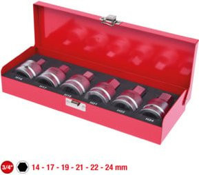 KS Tools 3/4 Zoll Kraft-Bit-Stecknuss-Satz, 6-teilig, 14-24mm, Chrom-Molybdän-Stahl, Rot - Bild 1