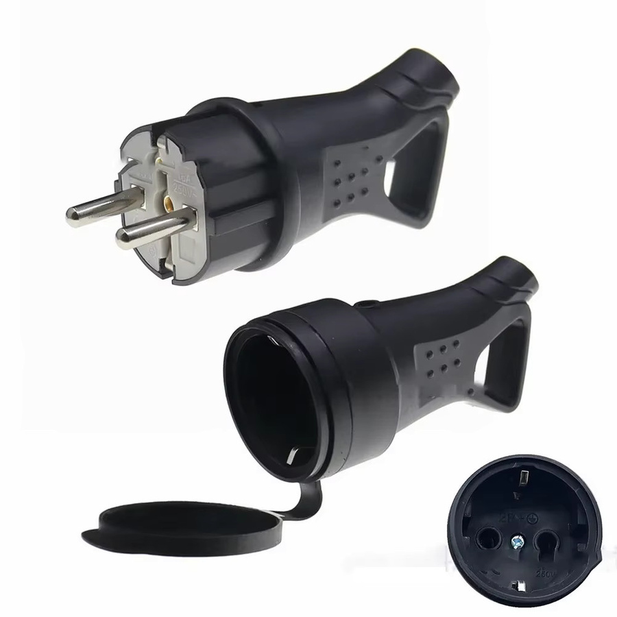 SUITU High Power Industriesteckdose aus Gummi, wasserdicht und geerdet, Schwarz, 16 A, 250 V, mit EU-Stecker und männlicher sowie weiblicher Steckdose - Bild 5