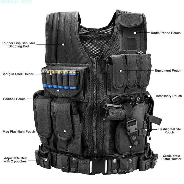 TONFLAT YATTI Taktische SWAT Weste mit Multi-Pocket Brust Rig in Schwarz - Bild 1