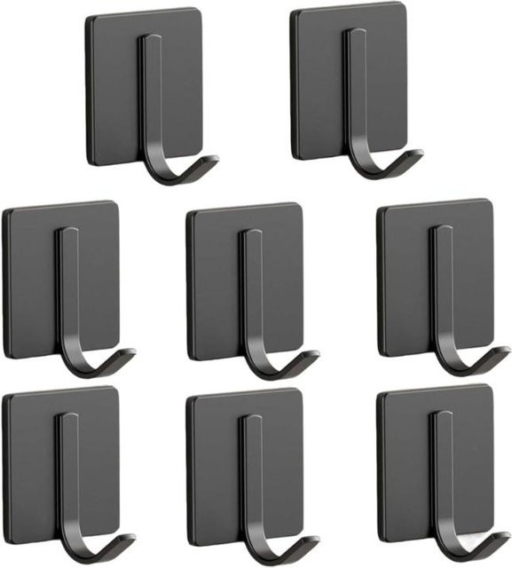 8er Packung selbstklebende Wandhaken aus Edelstahl in Schwarz mit gebürsteter Oberfläche - Bild 1