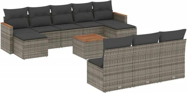 vidaXL 11-teilige Garten-Sofagarnitur aus Poly-Rattan in Grau mit Kissen und Akazienholz - Bild 1