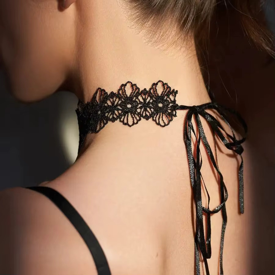 Halskette Spitzen-Choker, Schwarz, Vintage, Damen - Bild 2