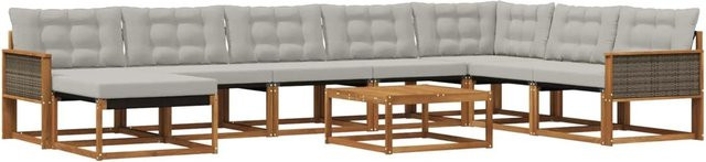 vidaXL Outdoor-Sofagarnitur aus Akazienholz und Textilene in Natur und Hellgrau mit 9 Kissen, B/T/H: 230 x 230 x 79 cm - Bild 1