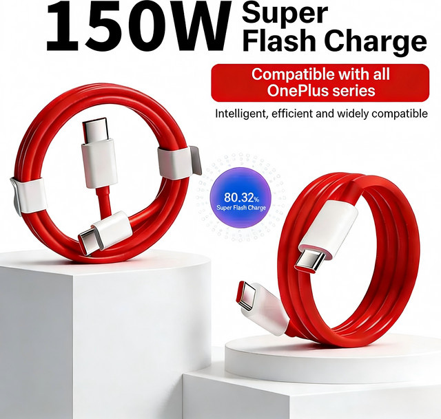 OnePlus Original SUPERVOOC USB-C Schnellladekabel mit 150W für One Plus 13R 13 12 12R 11 10 Nord 4 und OPPO in Rot - Bild 1