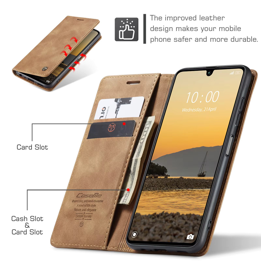 Luxuriöse Retro-Lederhülle für Xiaomi Redmi 15C 4G und Redmi 14C 4G in Braun mit Kartenfächern und Standfunktion - Bild 2