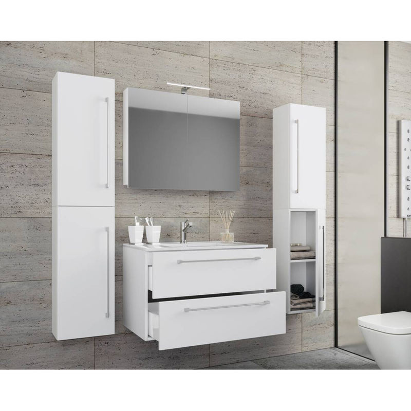 VCM Badinos 5-tlg. Badmöbel-Set in Weiss mit Waschtisch, Waschbecken, Unterschrank und Spiegelschrank, B/H/T: 80 x 150 x 46 cm - Bild 4