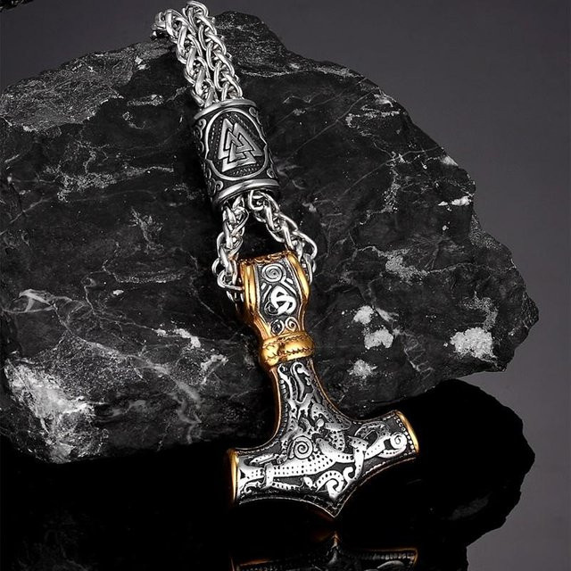Halskette mit Anhänger Edelstahl, Thor Hammer Mjolnir, 60 cm, Herren - Bild 1