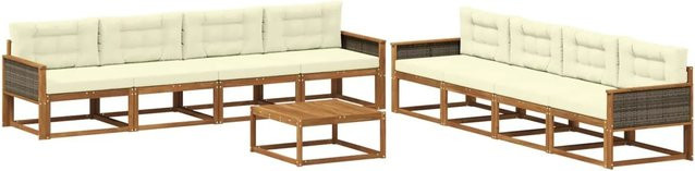 vidaXL Outdoor-Sofagarnitur in L-Form aus Akazienholz mit 9-teiligem Set, Farbe Braun und Beige - Bild 1