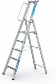 Zarges LM-Stehleiter Z600 Plattformleiter aus Aluminium in Silber mit 5 Stufen
